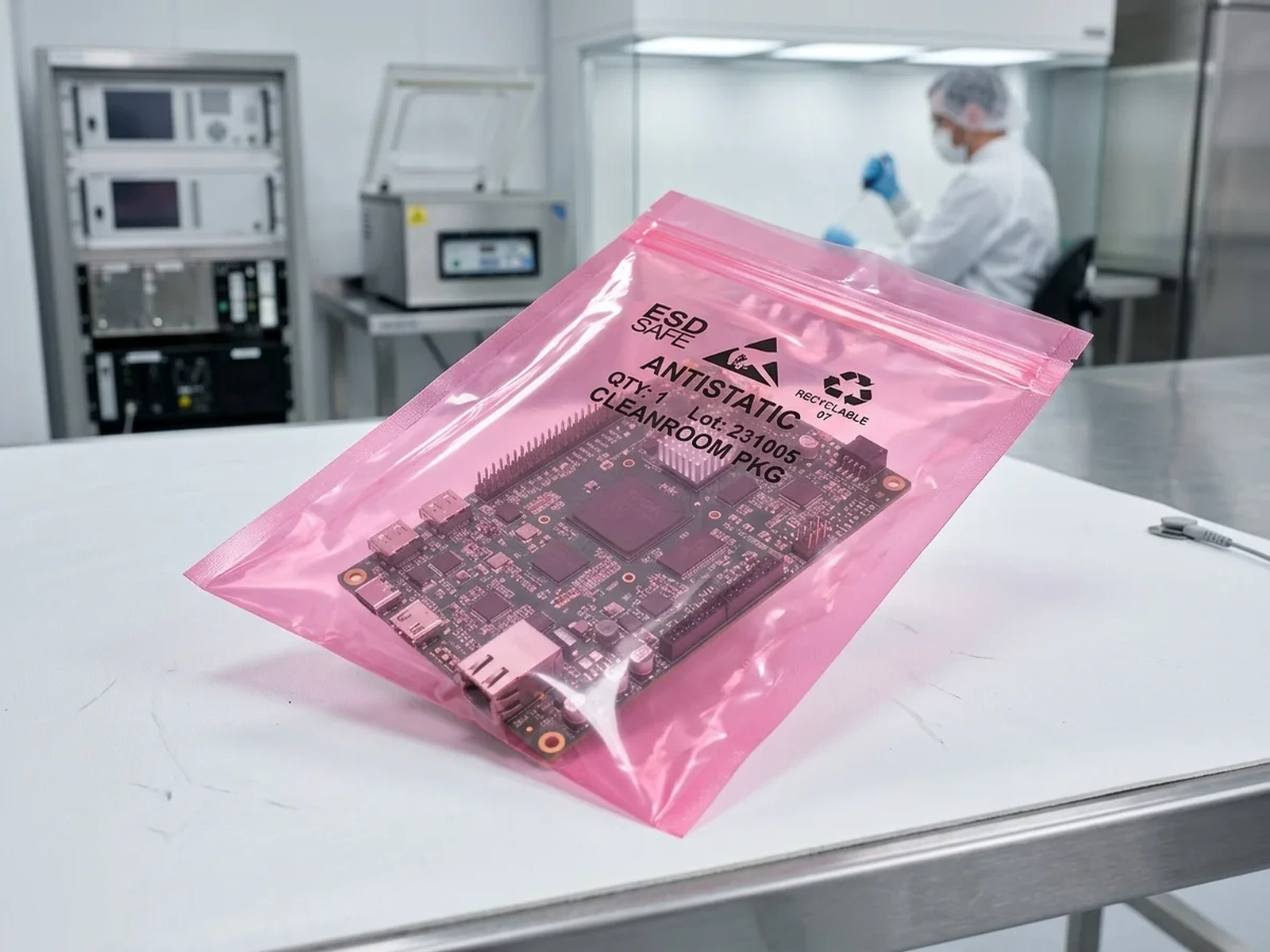 Anti-Static Electronic Packaging Bag - Technical Product Photography - GRS 4.0 PCR Plastics for Medical & Electronics