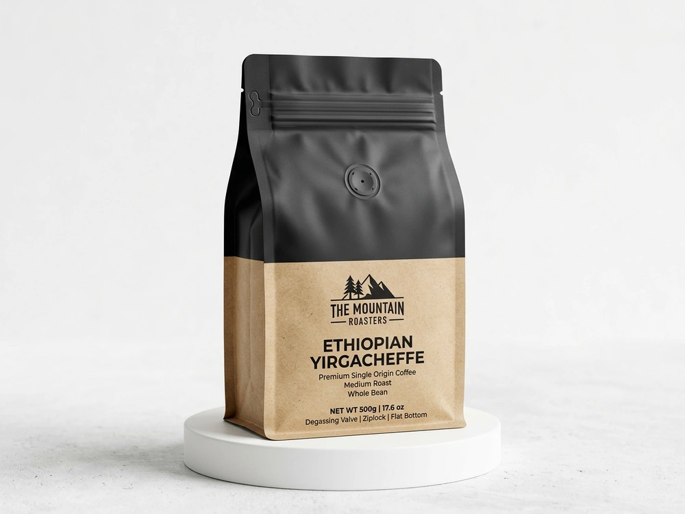 Eight-Side Sealed Coffee Bag - Technical Product Photography - 100% Mono-PE Recyclable for Food & Beverage Flexible