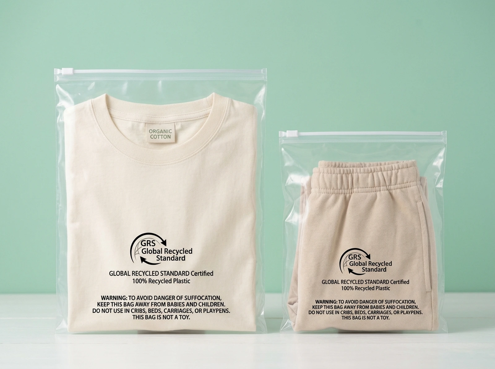 GRS 4.0 Recycled Zipper Apparel Polybag